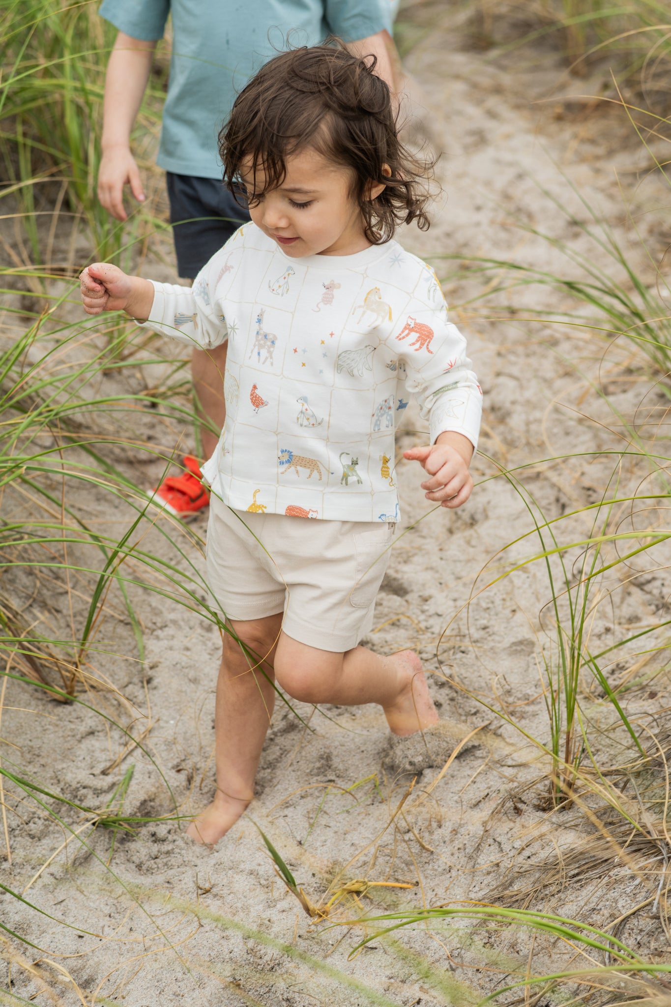 Dropped Shoulder Long Sleeve Top - Animal Shuffle