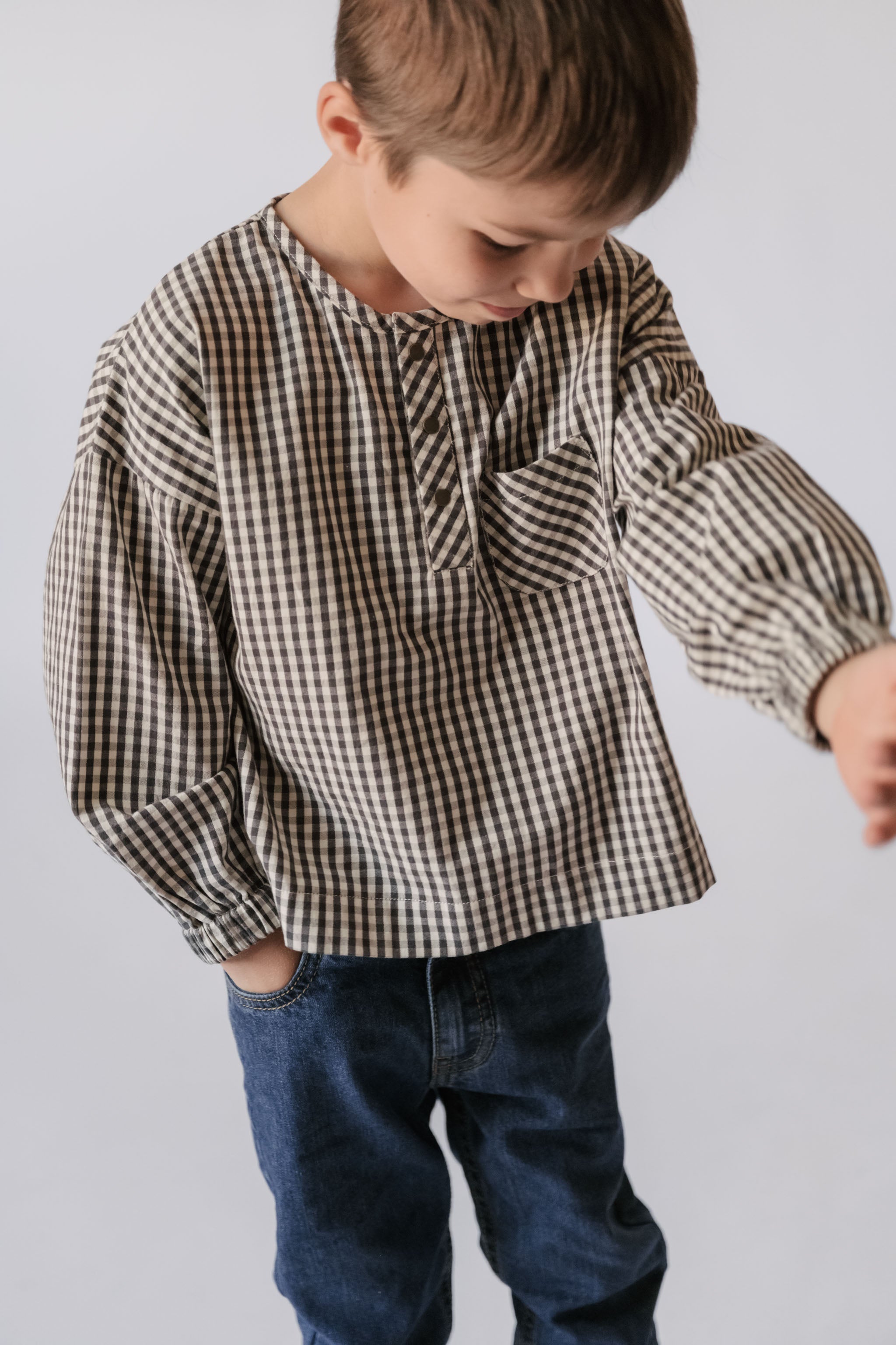 Pehr-Kids Gingham Long Sleeve Top-Indigo-2