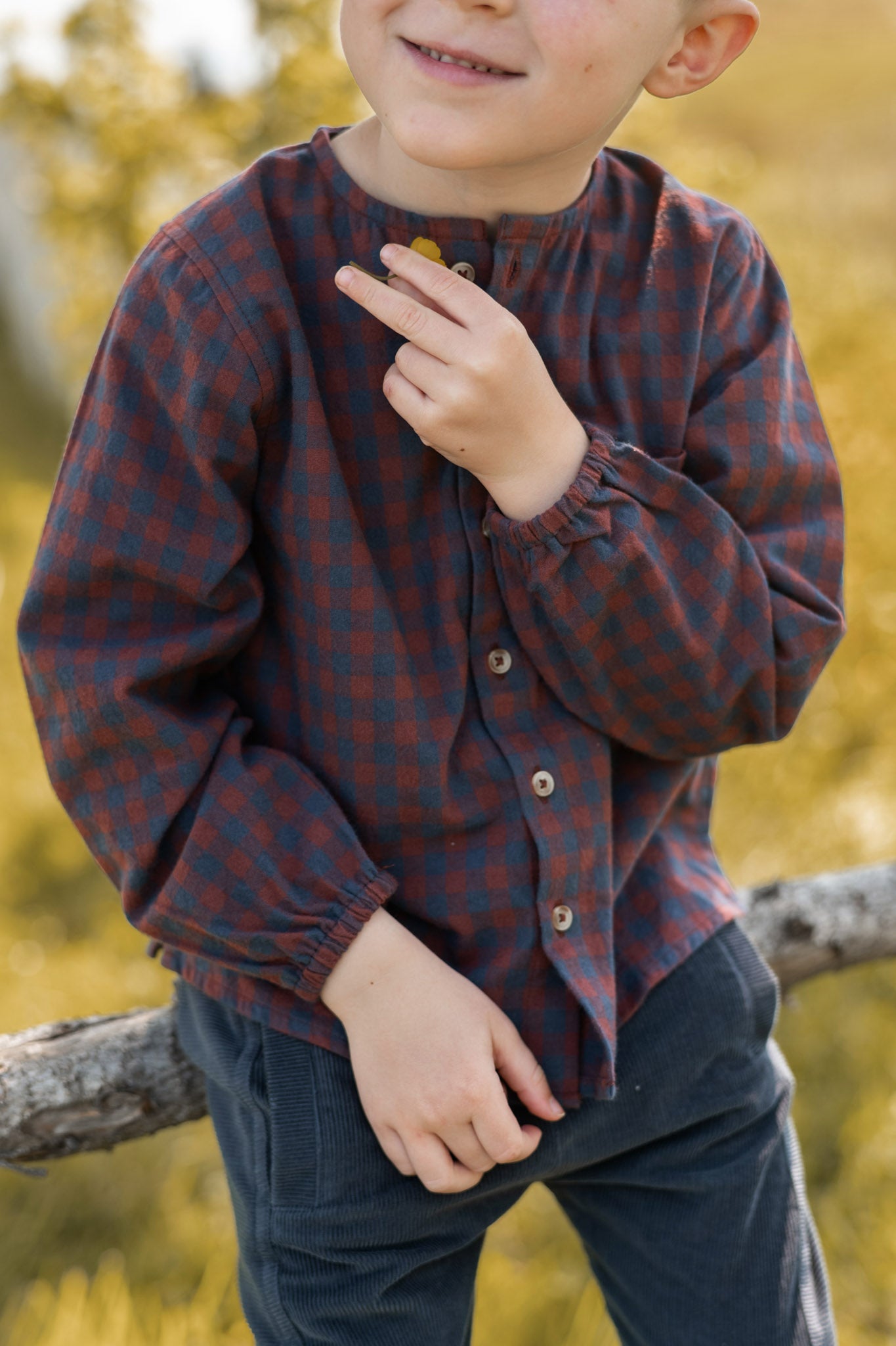 Pehr-Flannel Long Sleeve Top-Mulberry/Ink-2