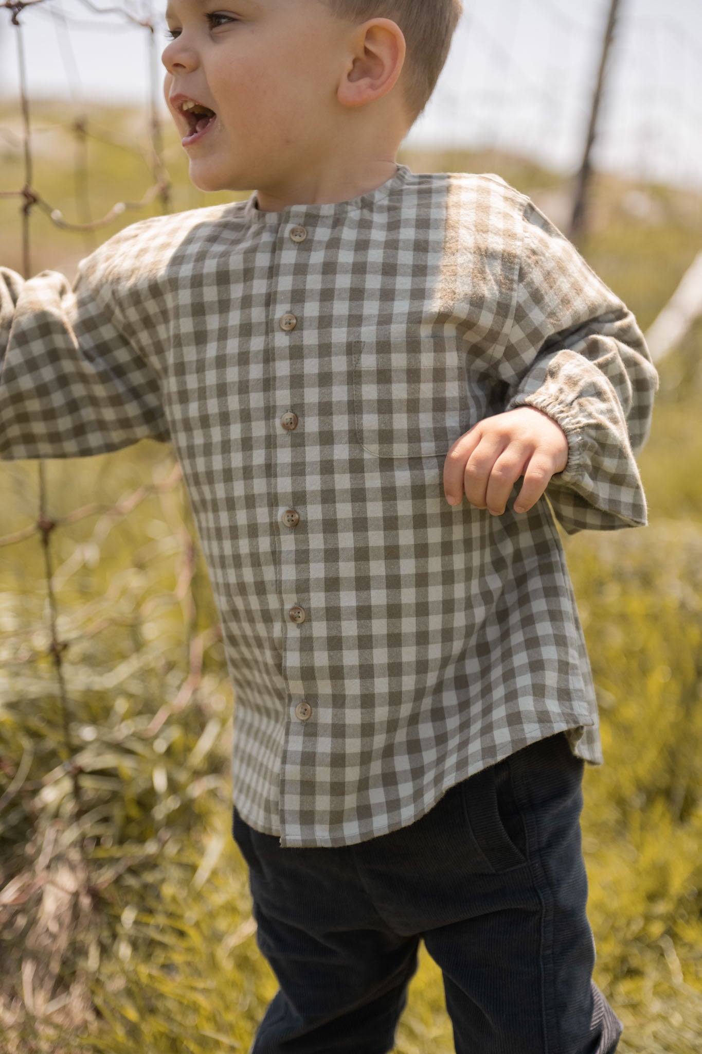 Pehr-Flannel Long Sleeve Top-Sage/Light Sage-2