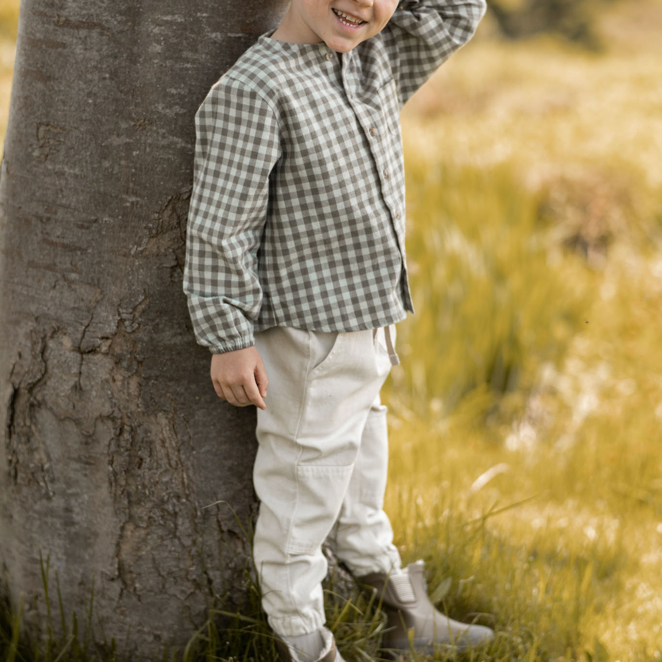 Pehr-Flannel Long Sleeve Top-Sage/Light Sage-3