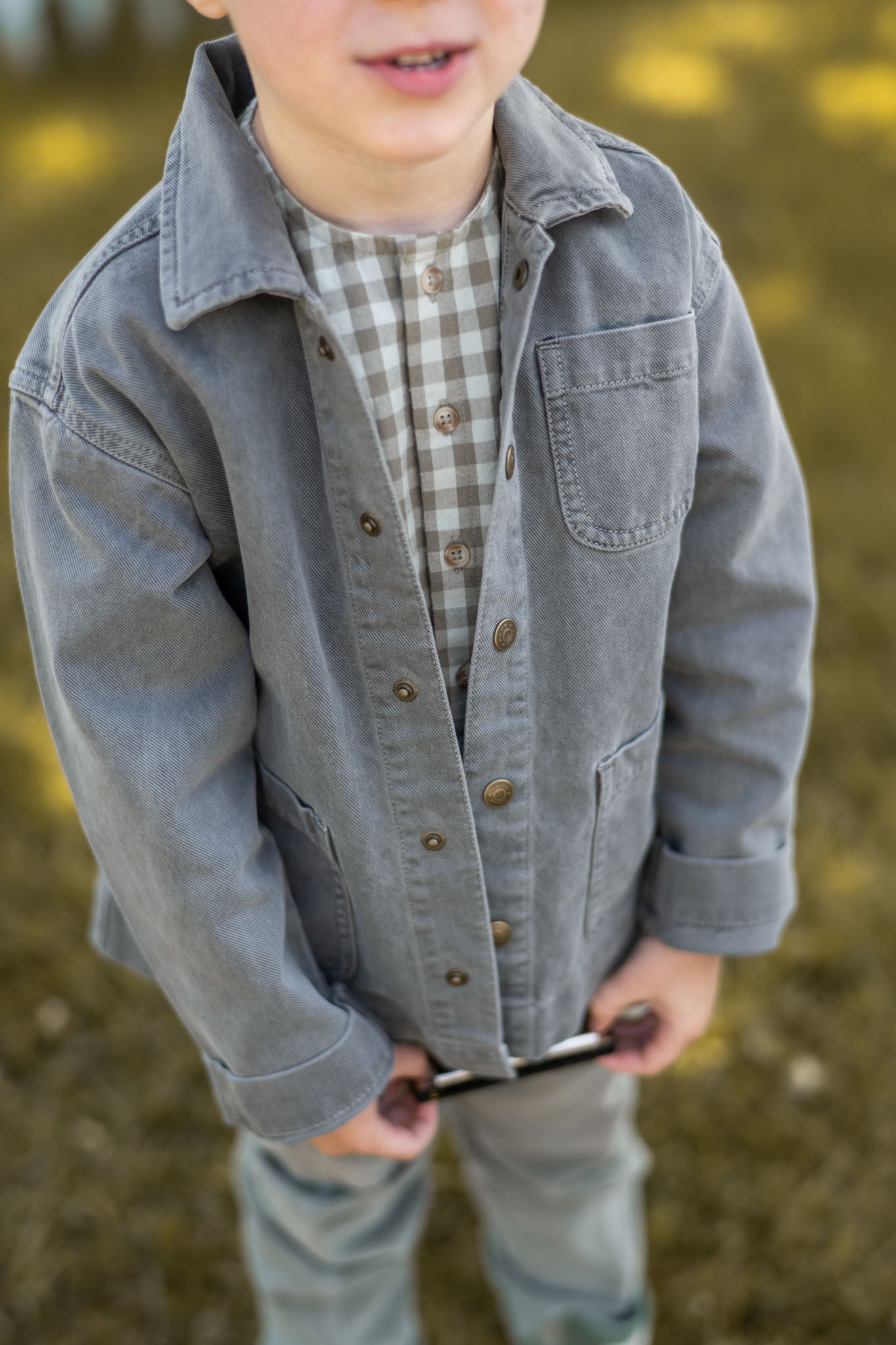 Pehr-Flannel Long Sleeve Top-Sage/Light Sage-4