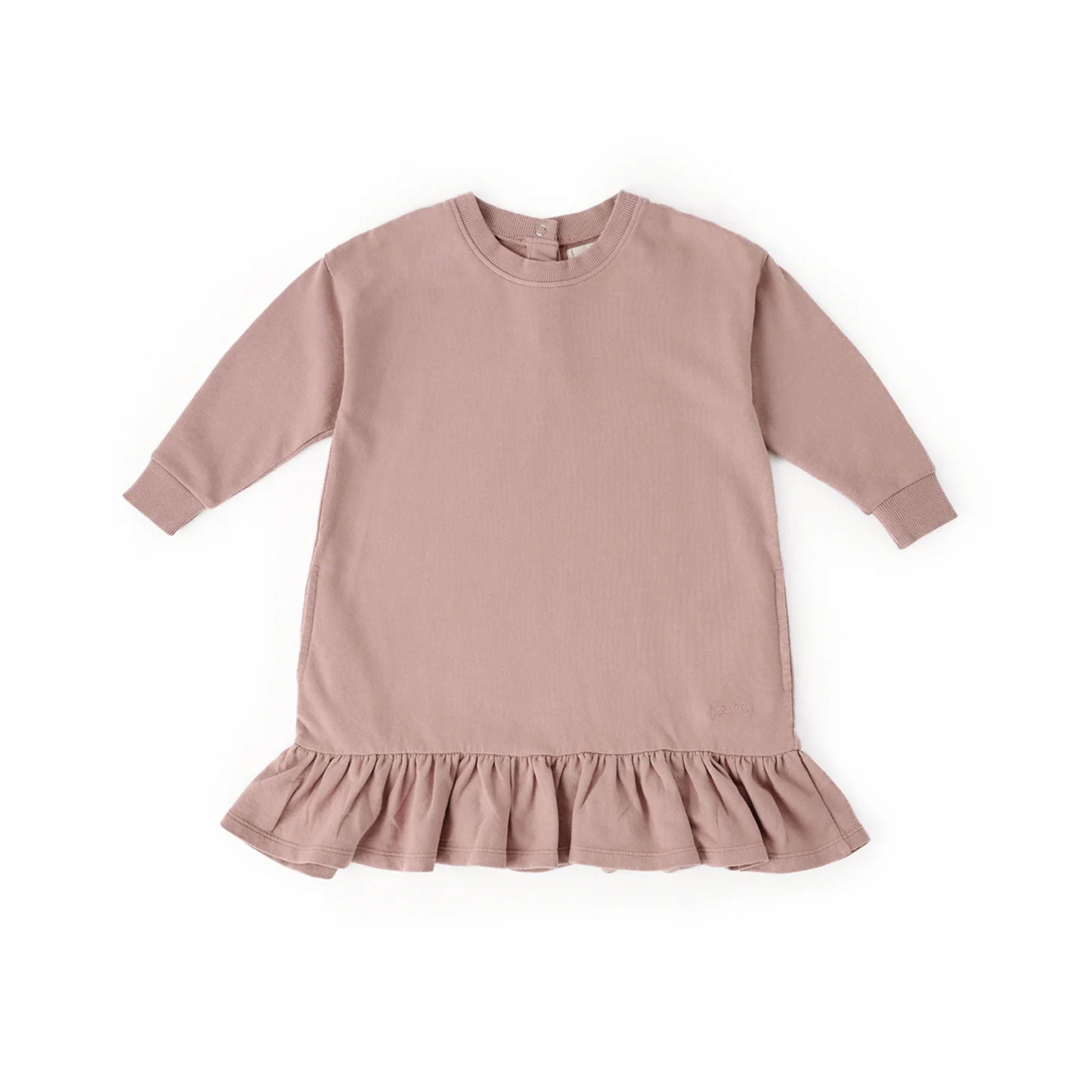 Kids French Terry Ruffle Hem Dress Dress Pehr Canada Soft Peony 6 T