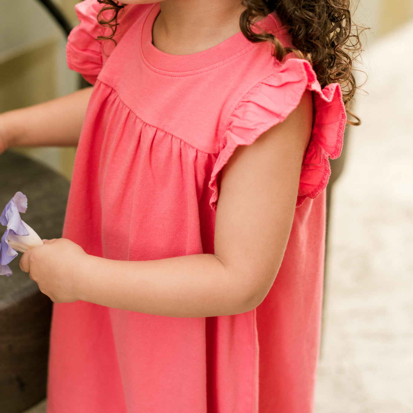 Pehr-Garment Dye Ruffle Dress-Raspberry-Toddler-2