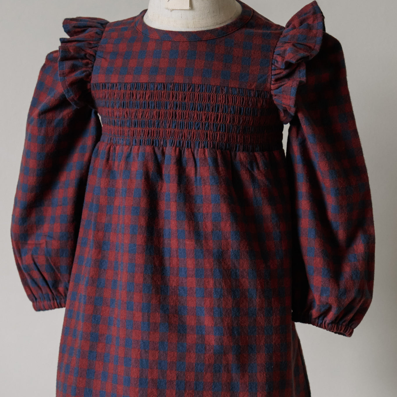Pehr-Flannel Smocked Dress-Mulberry/Ink-3