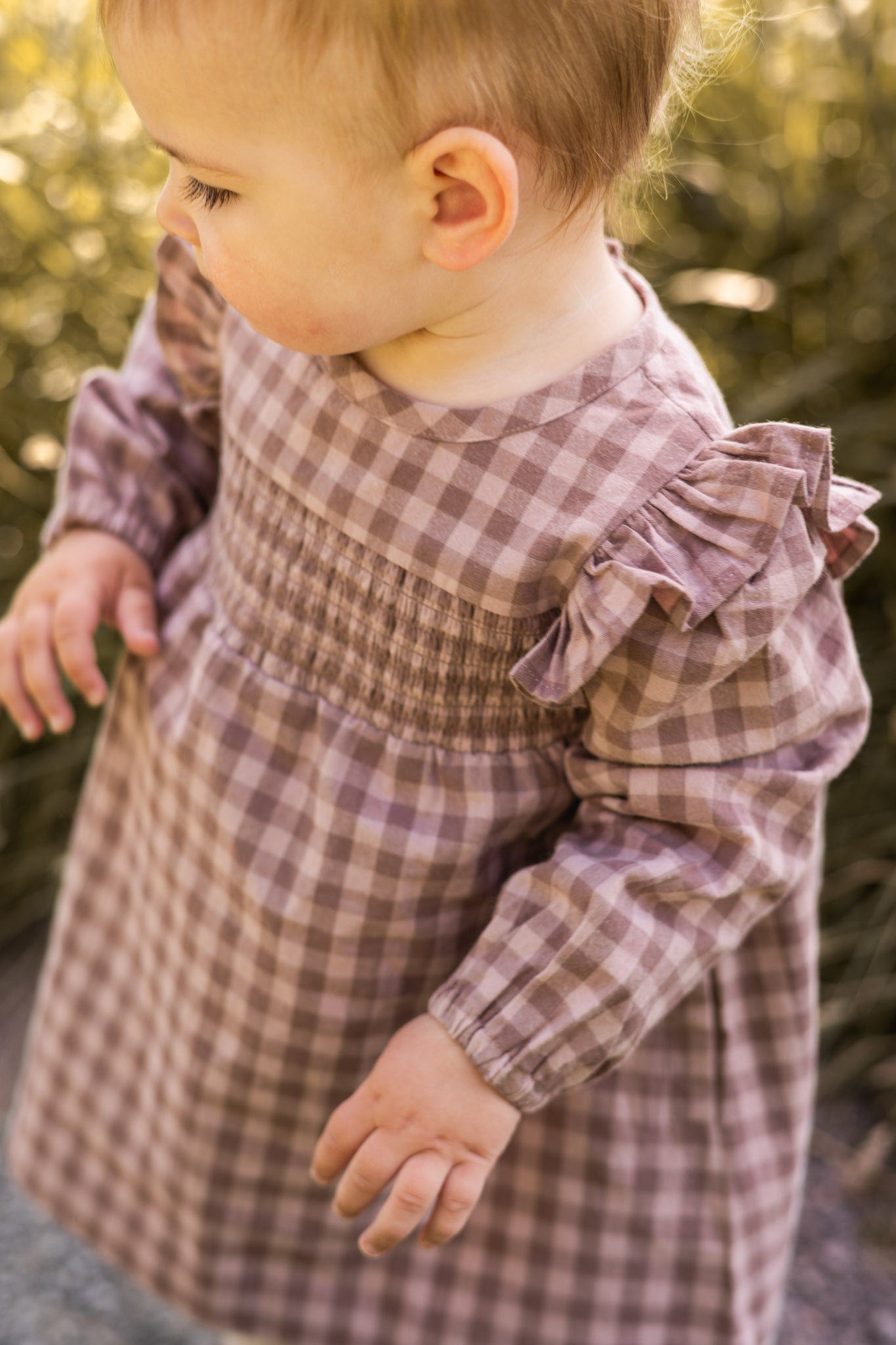 Pehr-Flannel Smocked Dress-Thistle/Light Thistle-2