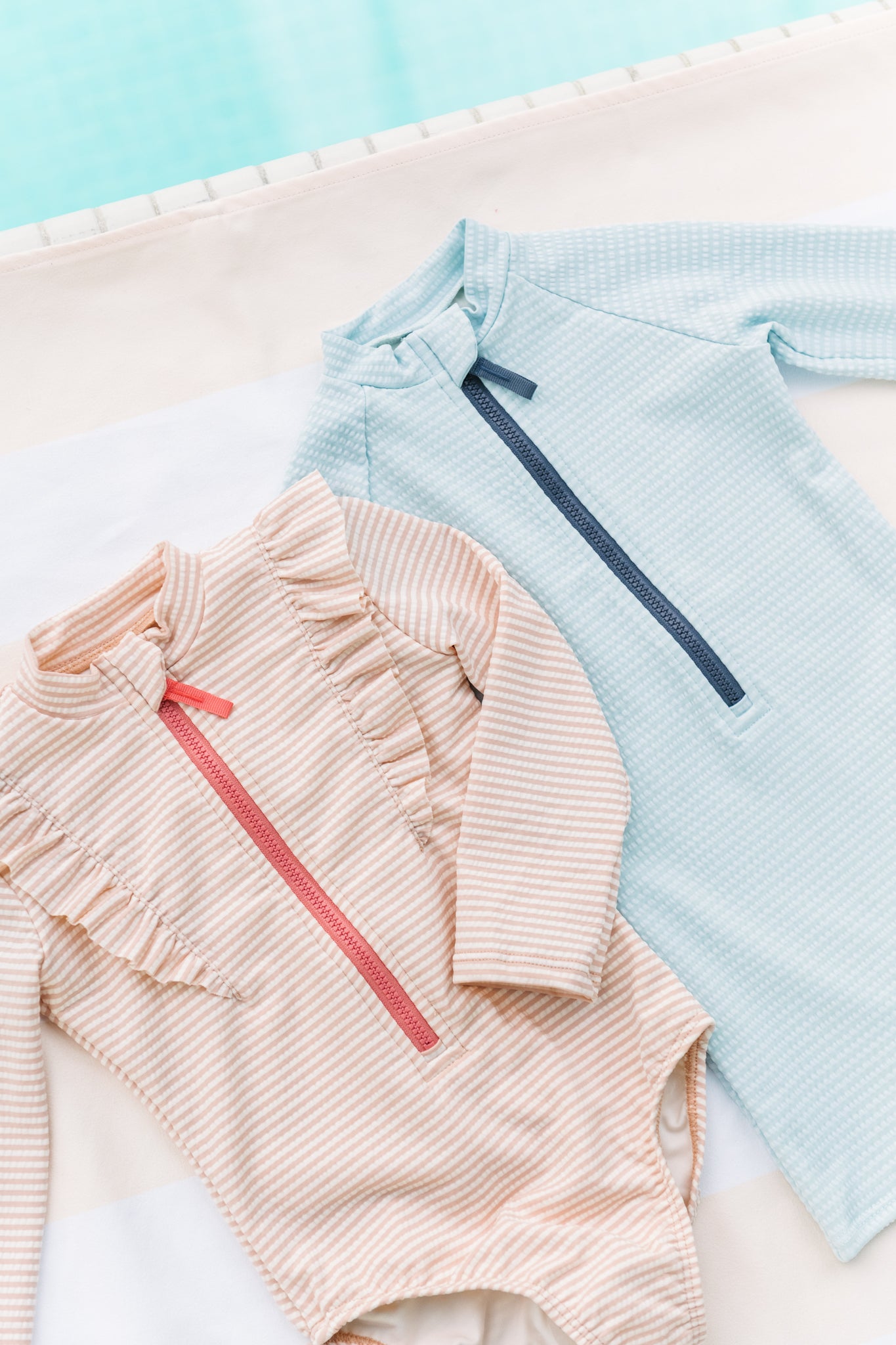 Swim Long Sleeve Ruffle One-Piece - Seersucker Peony