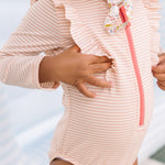 Swim Long Sleeve Ruffle One-Piece - Seersucker Peony