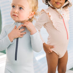 Swim Long Sleeve Ruffle One-Piece - Seersucker Peony