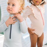 Swim Long Sleeve Ruffle One-Piece - Seersucker Peony