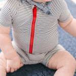 Swim Short Sleeve One-Piece - Seersucker Ink