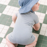 Swim Short Sleeve One-Piece - Seersucker Ink