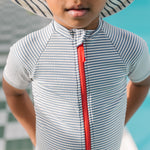 Swim Short Sleeve One-Piece - Seersucker Ink