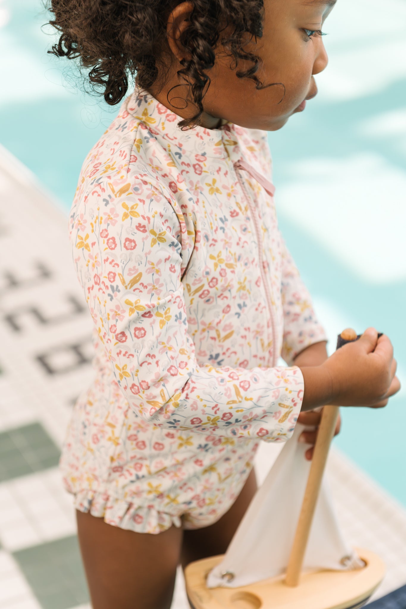 Swim Long Sleeve Hip Ruffle One-Piece - Floret