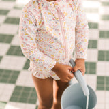 Swim Long Sleeve Hip Ruffle One-Piece - Floret