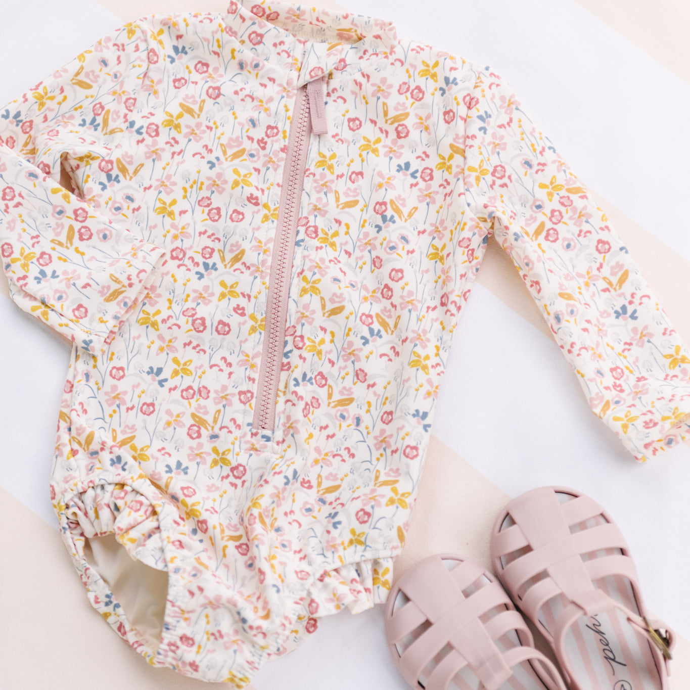 Swim Long Sleeve Hip Ruffle One-Piece - Floret