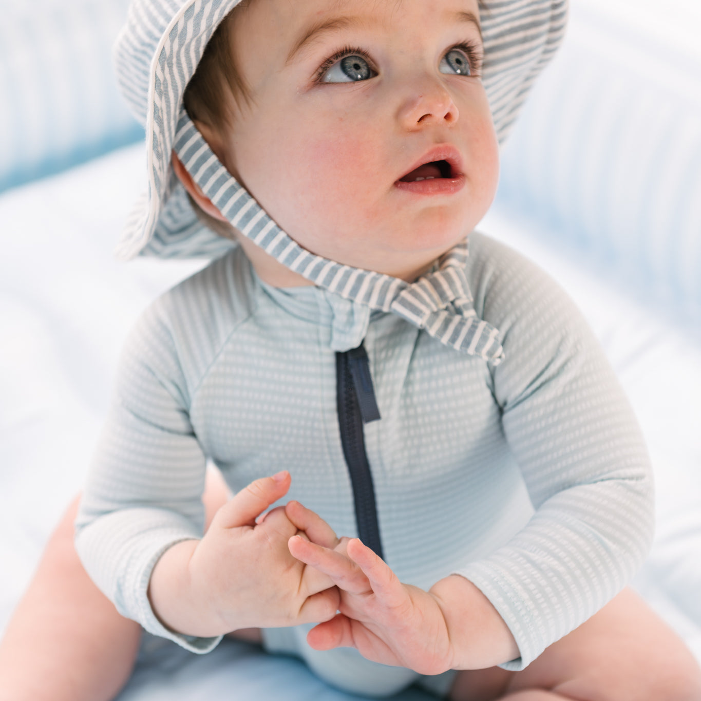 Swim Long Sleeve One-Piece - Seersucker Lake