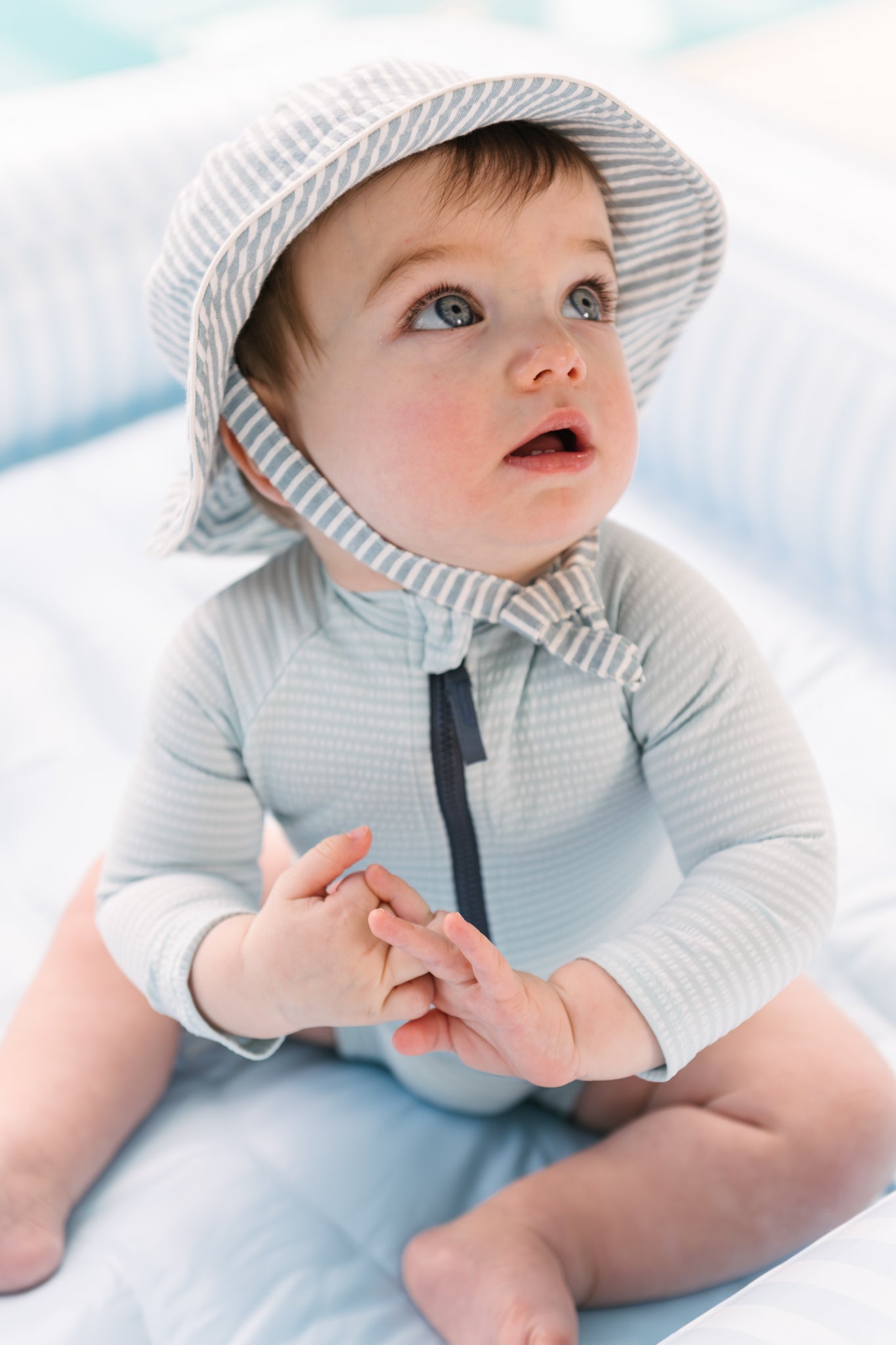 Swim Long Sleeve One-Piece - Seersucker Lake