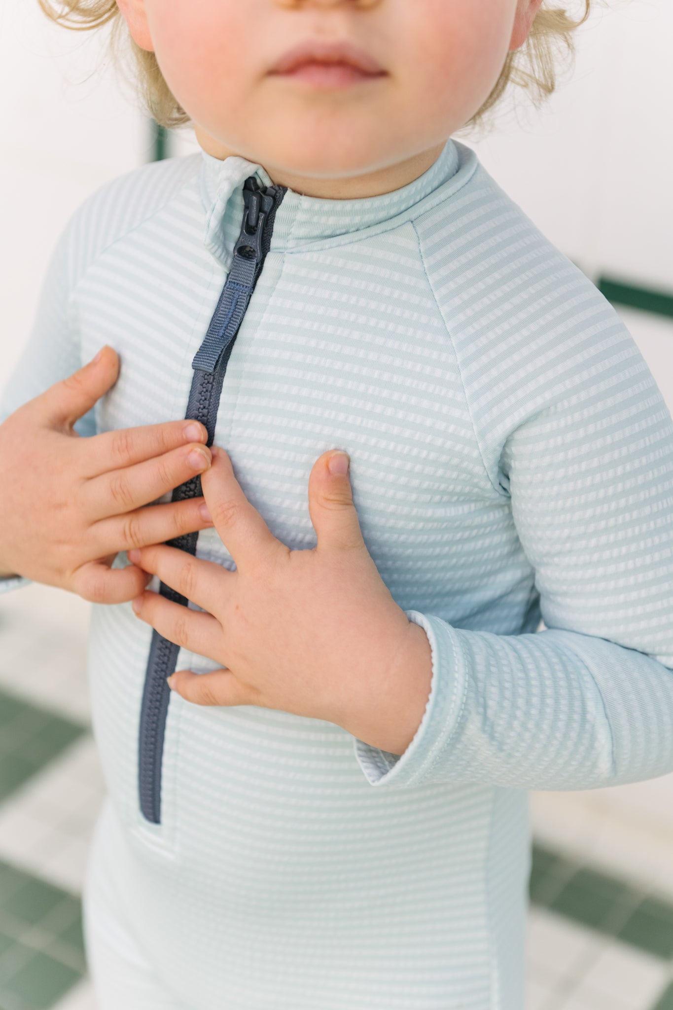 Swim Long Sleeve One-Piece - Seersucker Lake