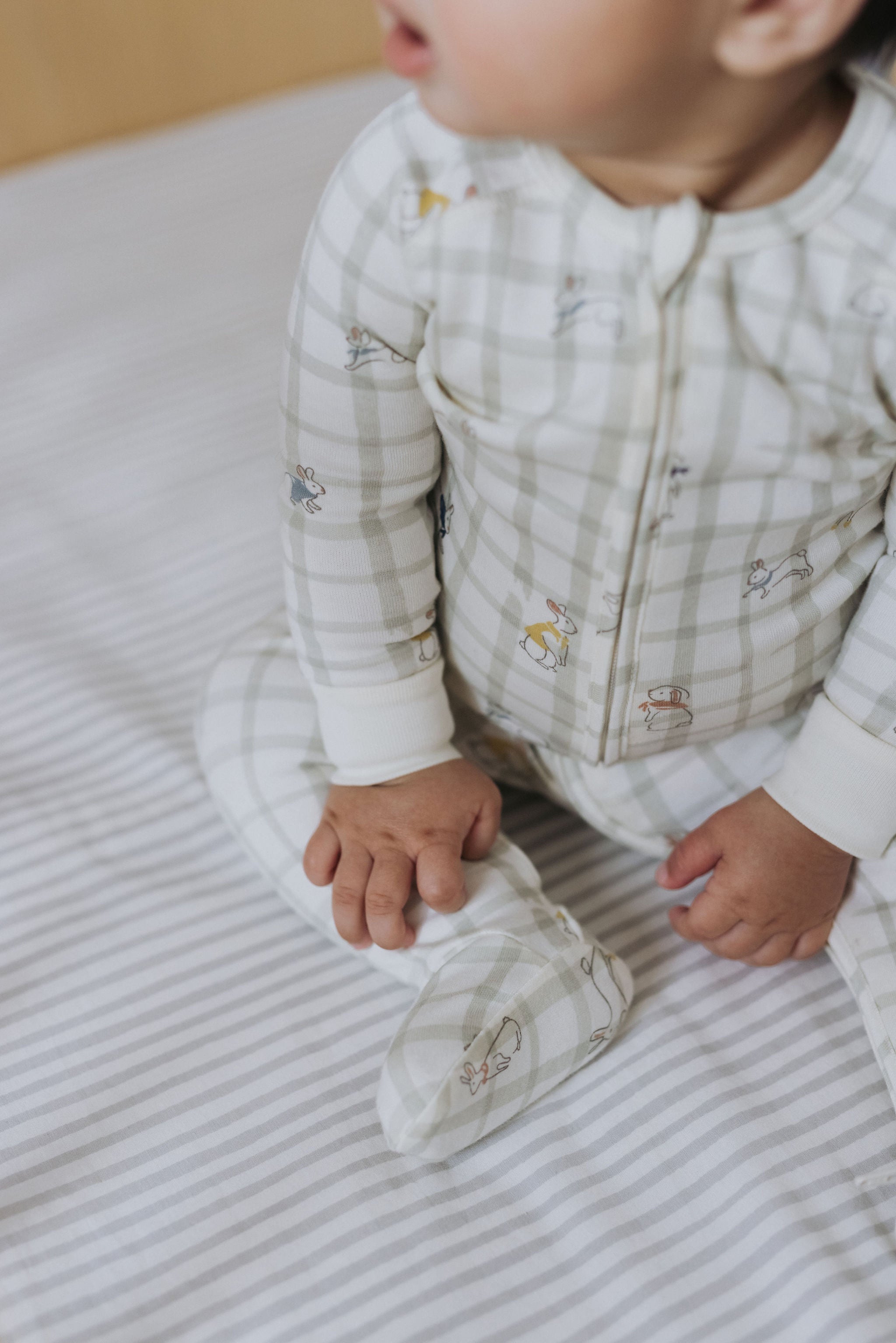 Pehr-Striped Crib Sheet-Stripes Away Pebble Grey-2