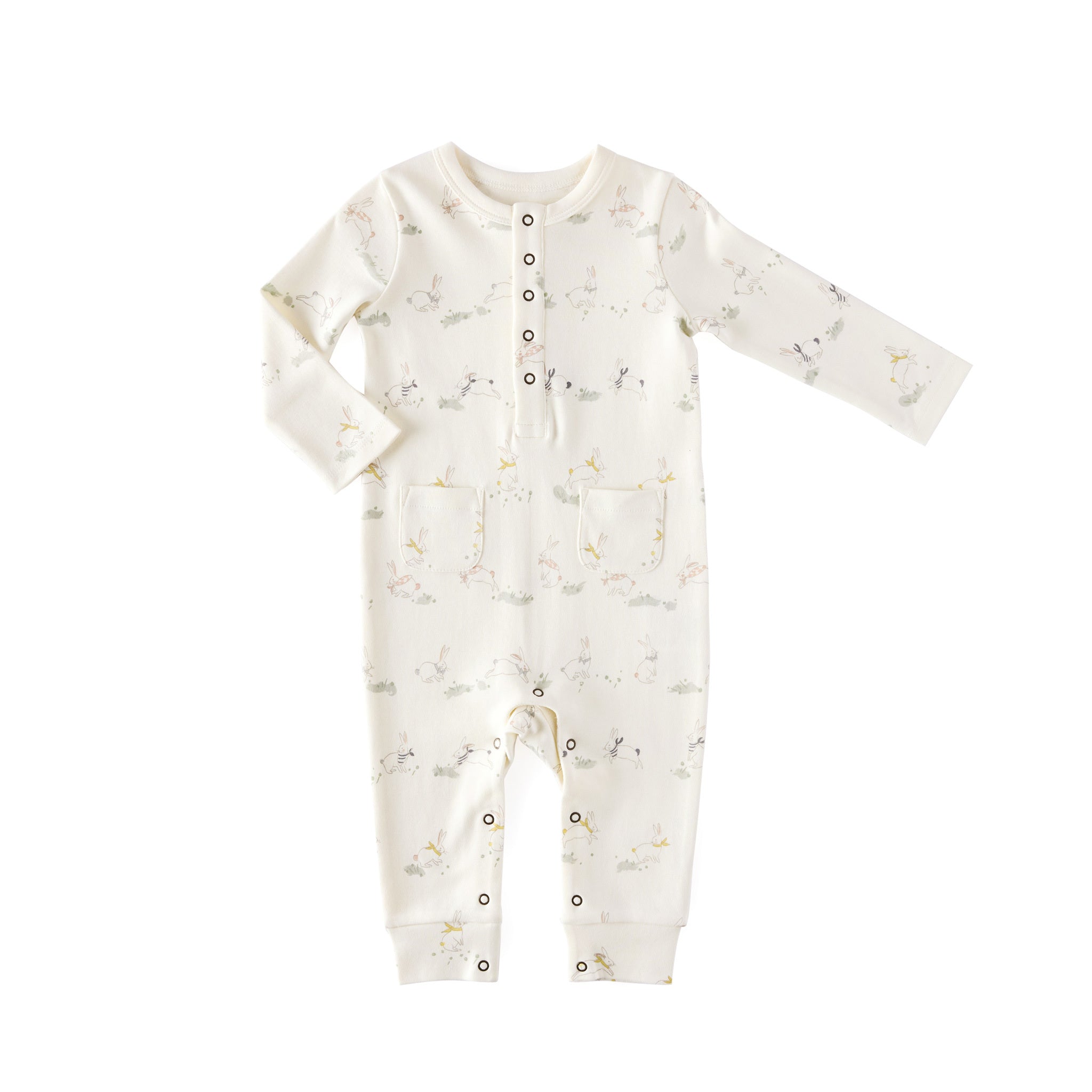 Pehr-Henley Patch Pocket Romper-Bunny Tale-1