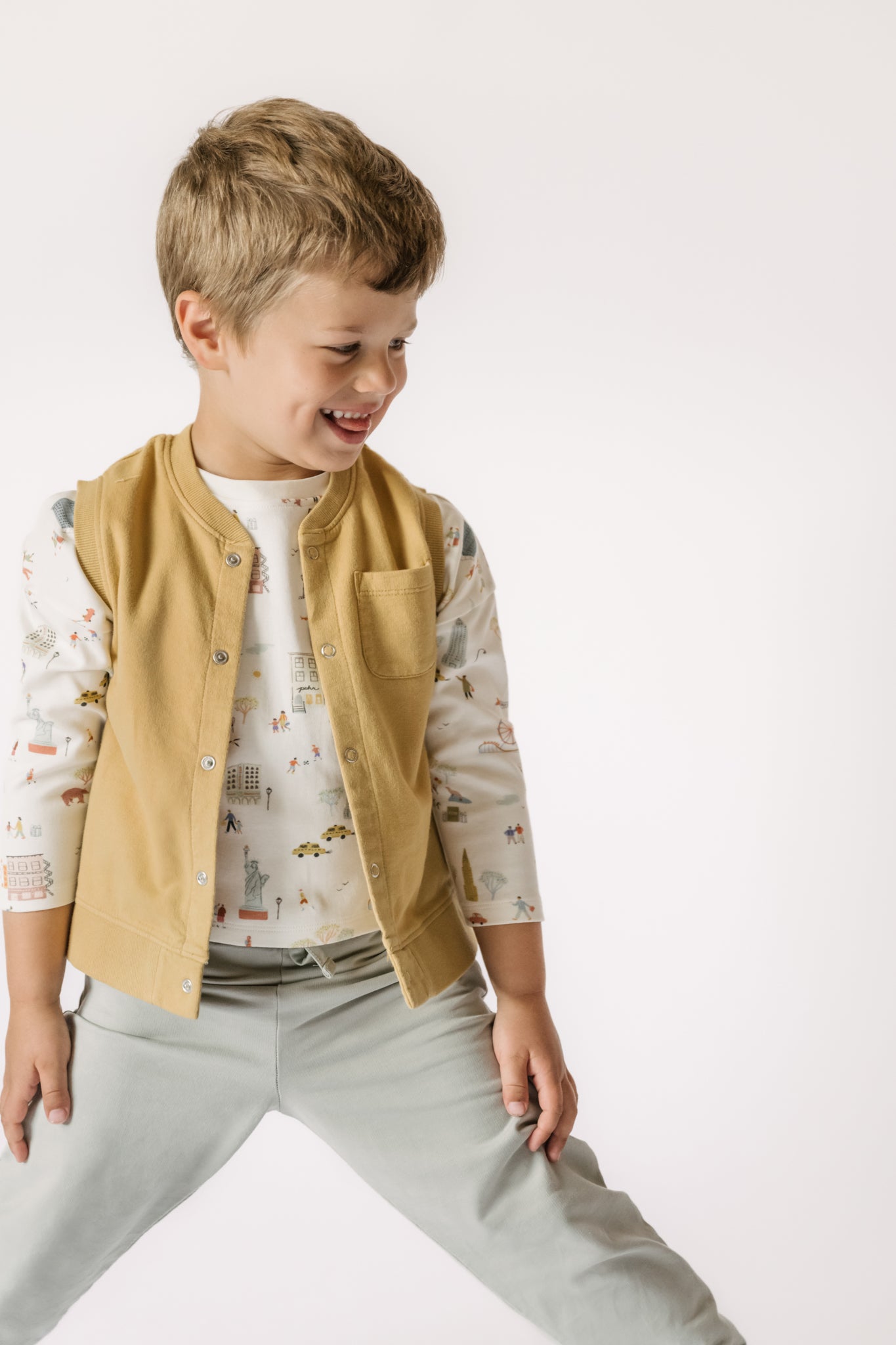 Pehr-French Terry Patch Pocket Vest-Dijon-2
