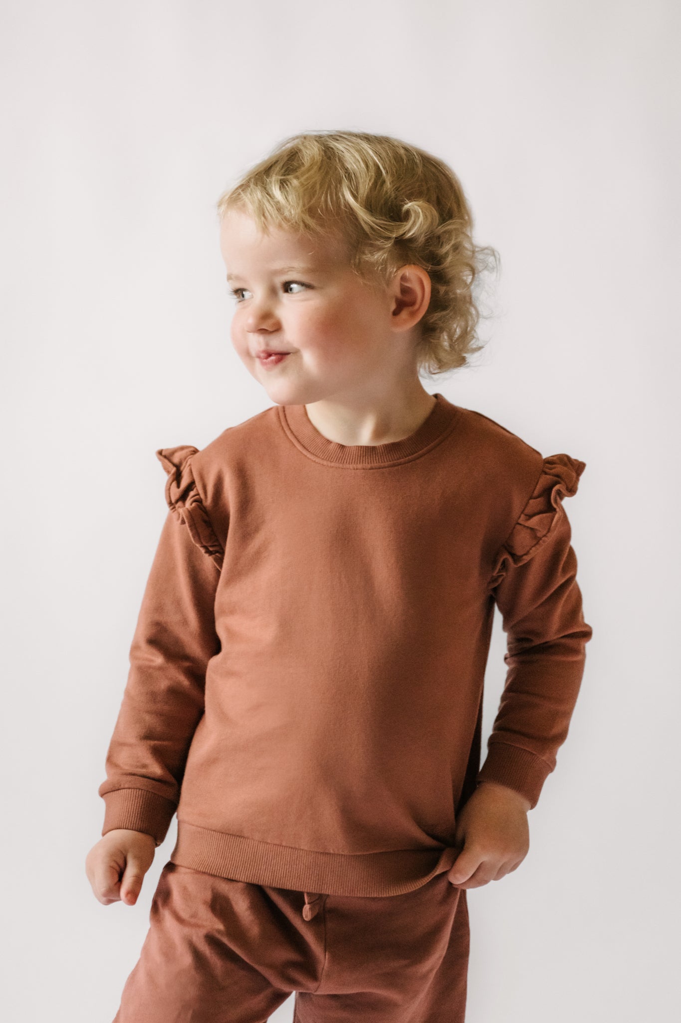 Pehr-Toddler French Terry Ruffle Sweatshirt-Clay-2