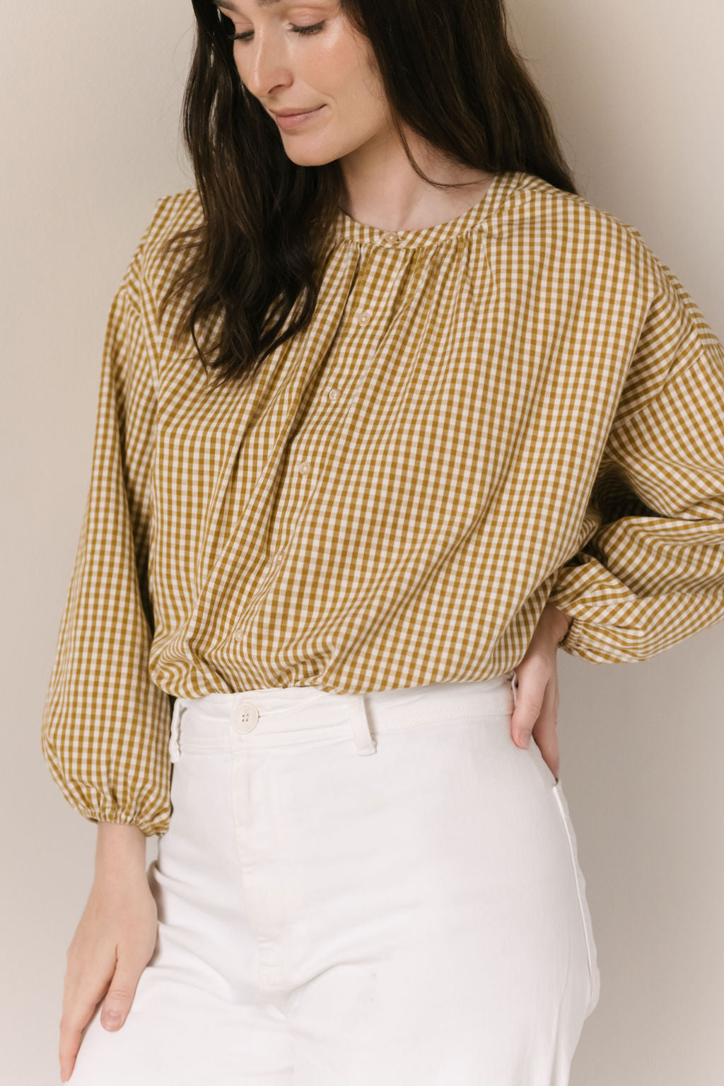 Pehr-Gingham Women's Blouse-Dijon-2