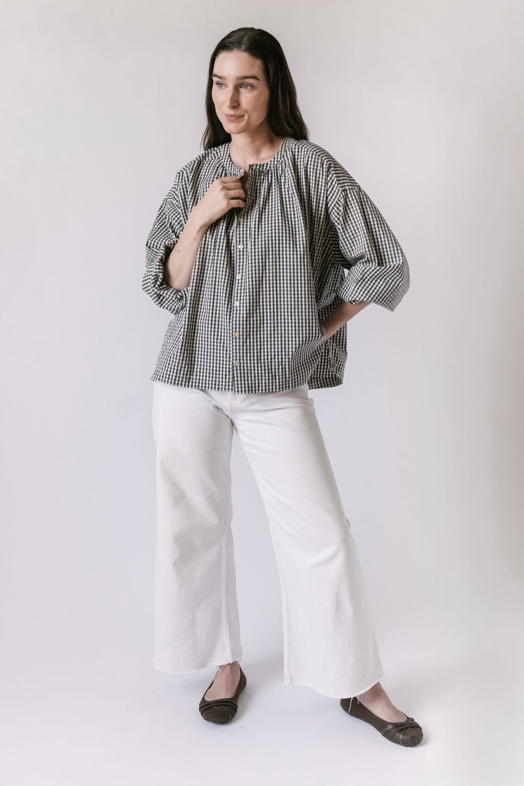 Pehr-Gingham Women's Blouse-Indigo-3
