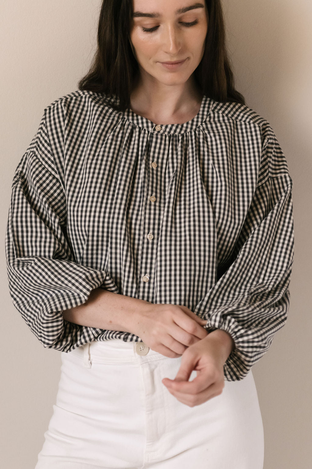 Pehr-Gingham Women's Blouse-Indigo-2