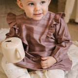 Water Repellent Ruffle Baby Smock - Thistle Stripe