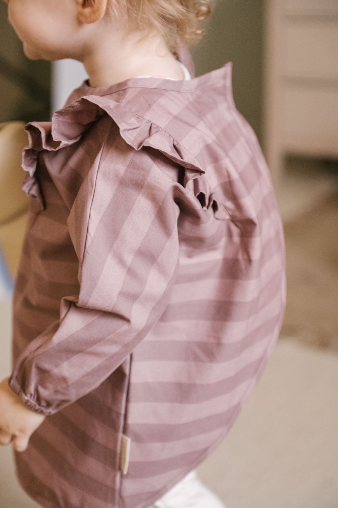 Water Repellent Ruffle Baby Smock - Thistle Stripe