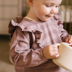 Water Repellent Ruffle Baby Smock - Thistle Stripe