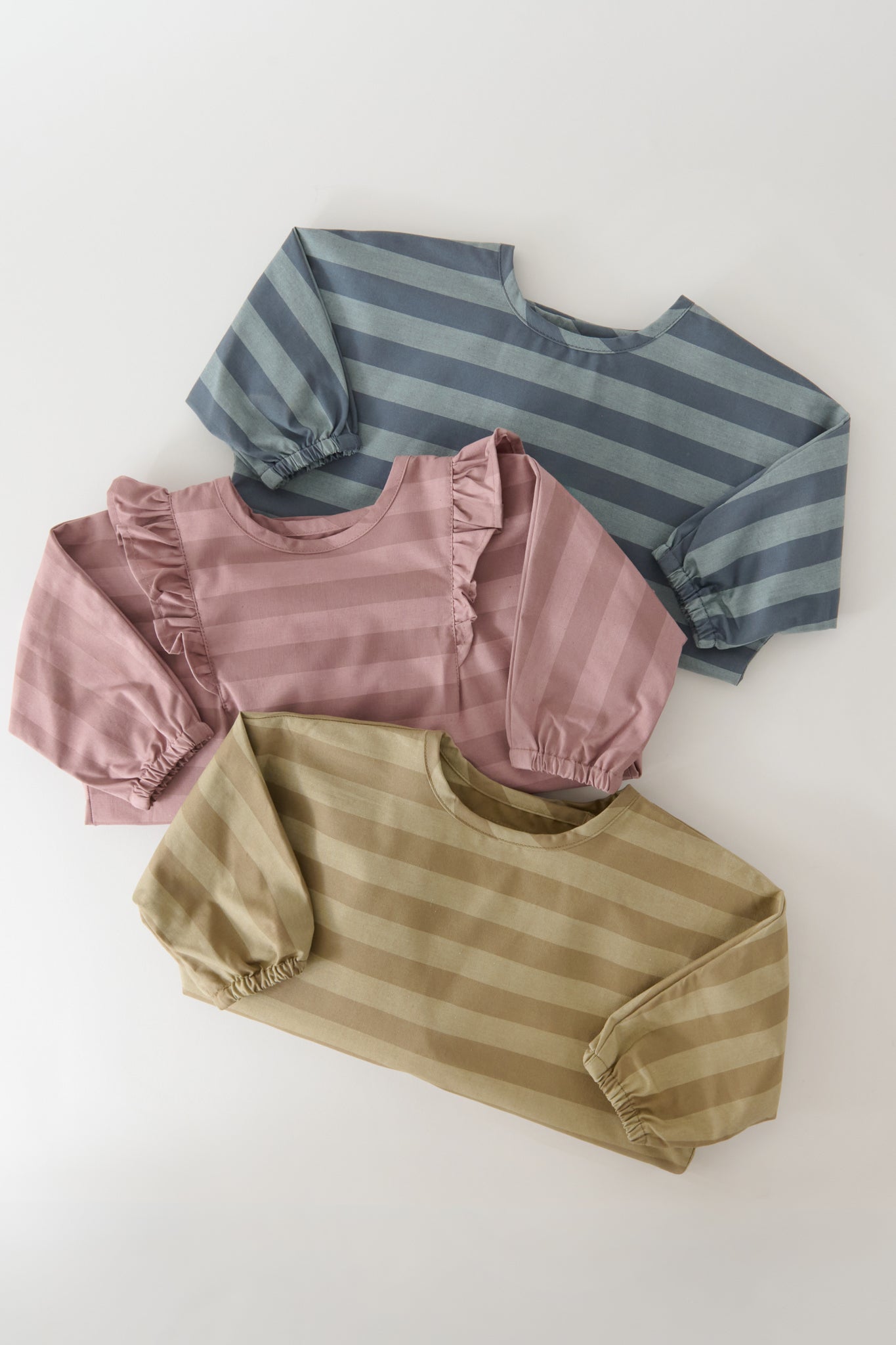 Water Repellent Ruffle Baby Smock - Thistle Stripe