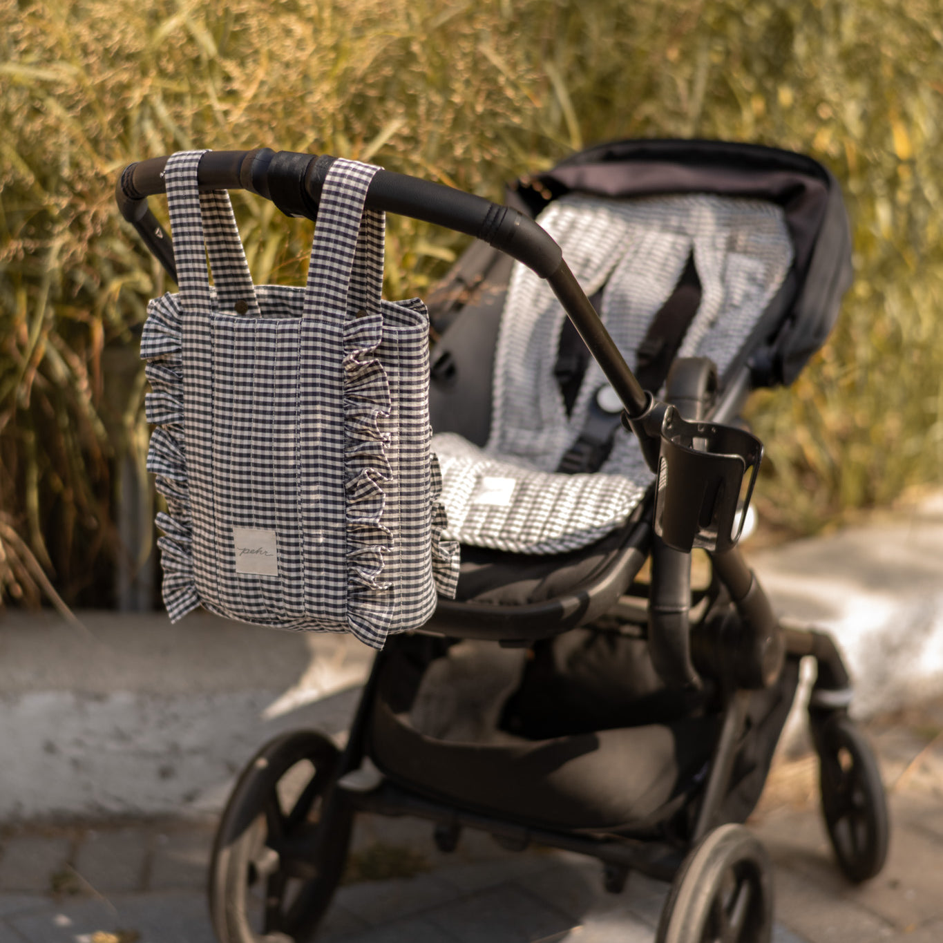 Pehr-Bucket Stroller Organizer Set-Gingham Indigo-3