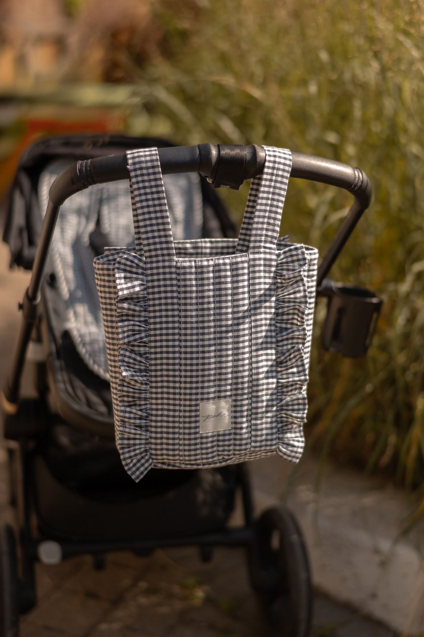 Pehr-Bucket Stroller Organizer Set-Gingham Indigo-3