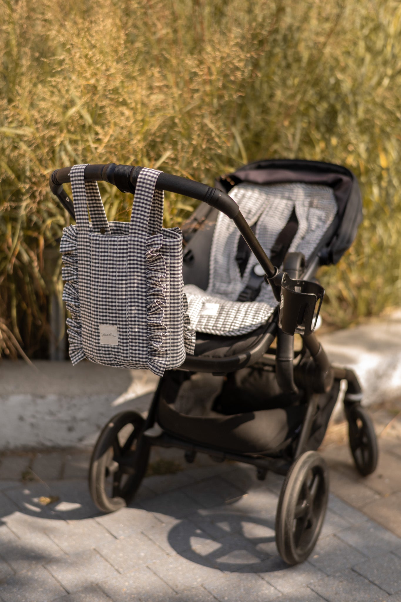 Pehr-Bucket Stroller Organizer Set-Gingham Indigo-2
