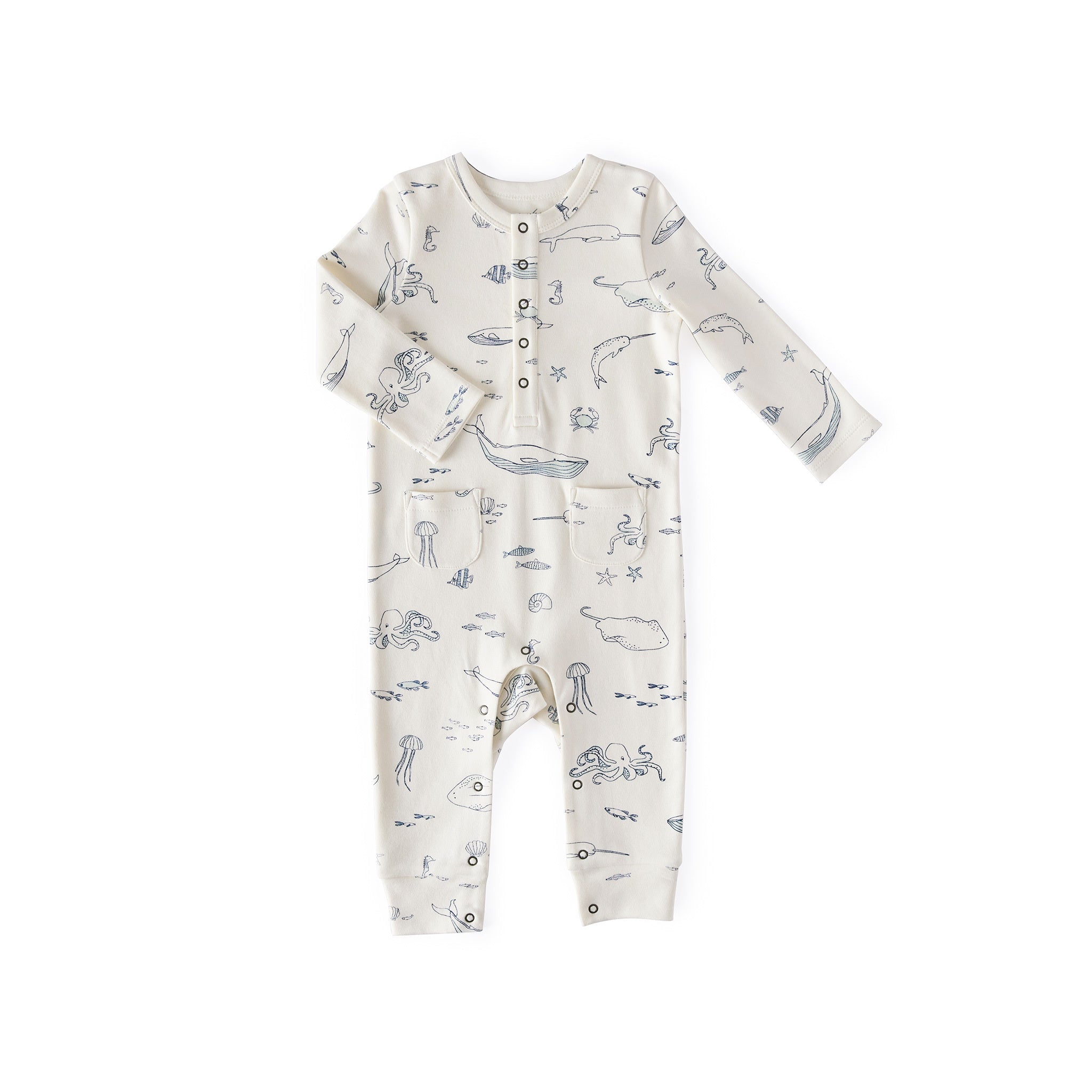 Pehr-Henley Patch Pocket Romper-Life Aquatic-1
