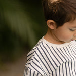 Pehr-Dropped Shoulder Short Sleeve T-Shirt-Stripes Away Ink Blue-3