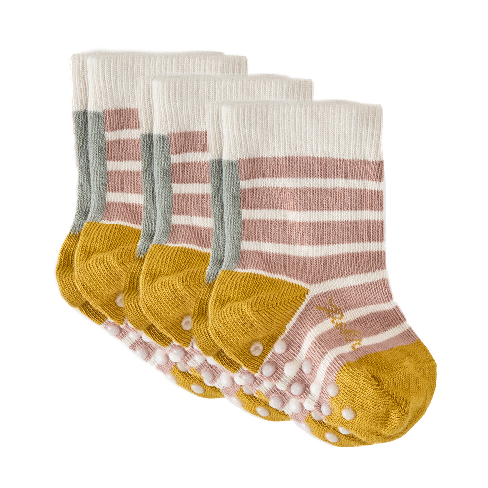 Striped Crew Socks with Grips 3 - Pack 3-Piece Set Pehr Canada Blossom Stripe Set 0 - 6 mos. 
