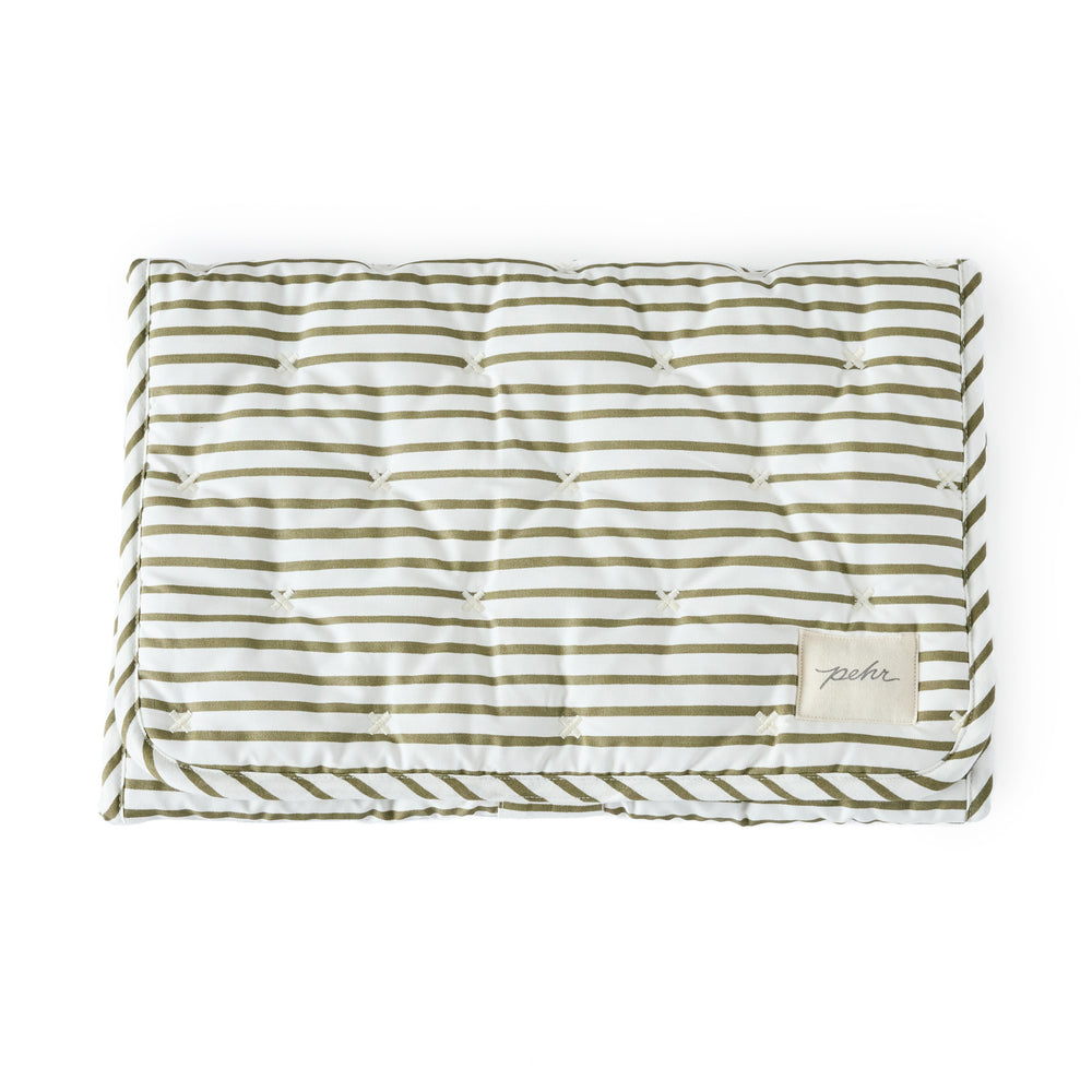 Striped On the Go Portable Changing Pad Changing Pad Pehr Stripes Away Olive One Size 