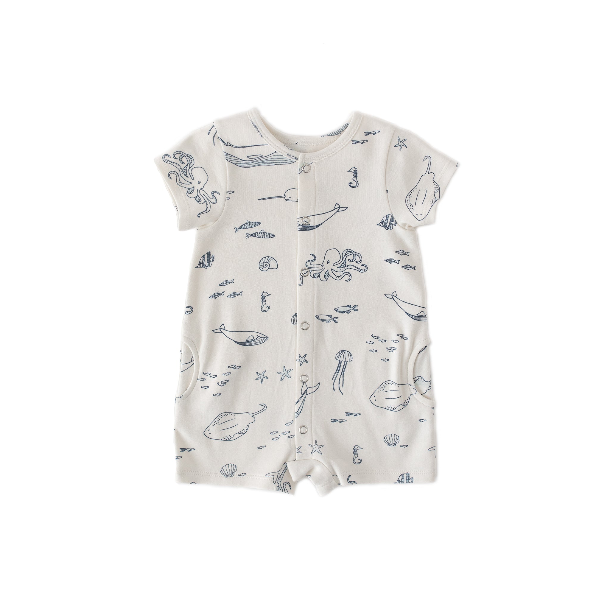 Short Sleeve Romper Romper Pehr Life Aquatic 0 - 3 mos. 