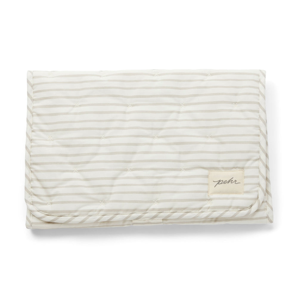 Striped On the Go Portable Changing Pad Changing Pad Pehr Stripes Away Pebble Grey One Size 